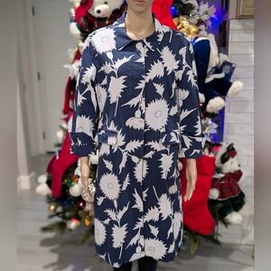 Isaac Mizrahi For Target Navy Blue White Floral Coat Jacket Size XL